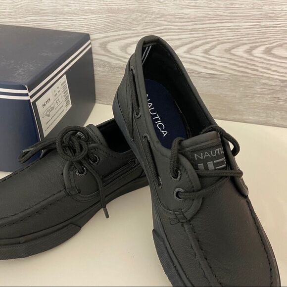 NEW BOYS NAUTICA BLACK BOAT OXFORD SHOES - Picture 1 of 8